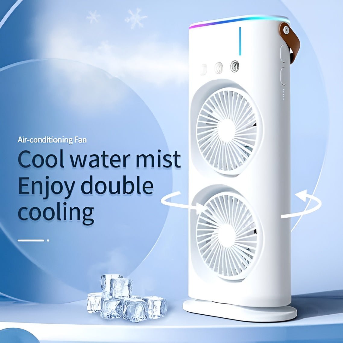 Rechargeable Portable Mini Double Fan Air Cooler With Mist Humidifier And Led Lighting, Mini Table Cooling Fan - ZEEBLENDZ.PK