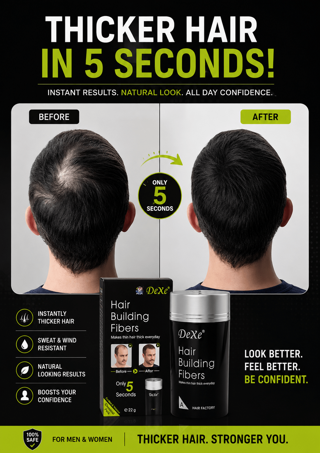 Premium Hair Building Fiber Black Natural Volume - ZEEBLENDZ.PK