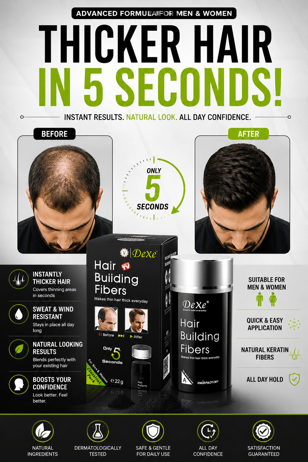 Premium Hair Building Fiber Black Natural Volume - ZEEBLENDZ.PK