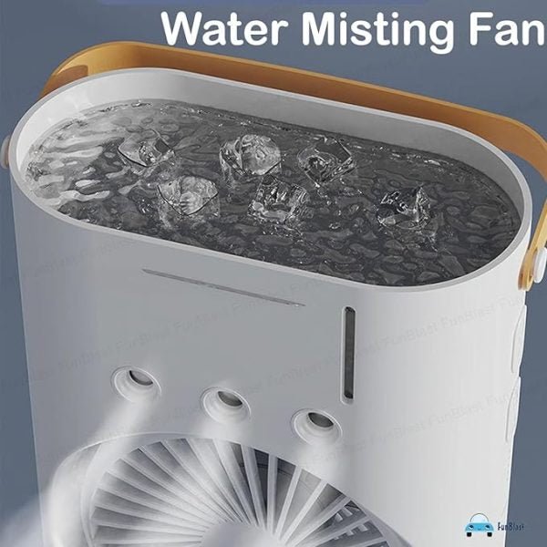 Rechargeable Portable Mini Double Fan Air Cooler With Mist Humidifier And Led Lighting, Mini Table Cooling Fan - ZEEBLENDZ.PK