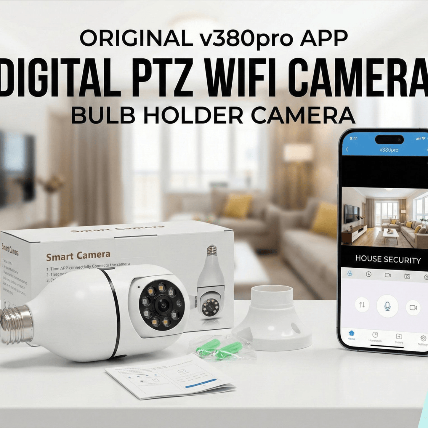 V380 Pro Smart Wireless Camera - WiFi Bulb Shape CCTV Security Camera ( Allow to Open ) On Demand. - ZEEBLENDZ.PK