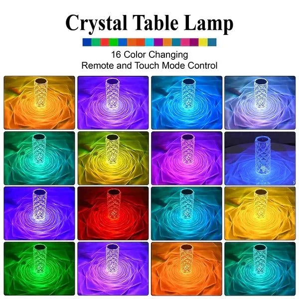 Rose Crystal LED Table Lamp – 16 Colors, Touch & Remote Control - ZEEBLENDZ.PK